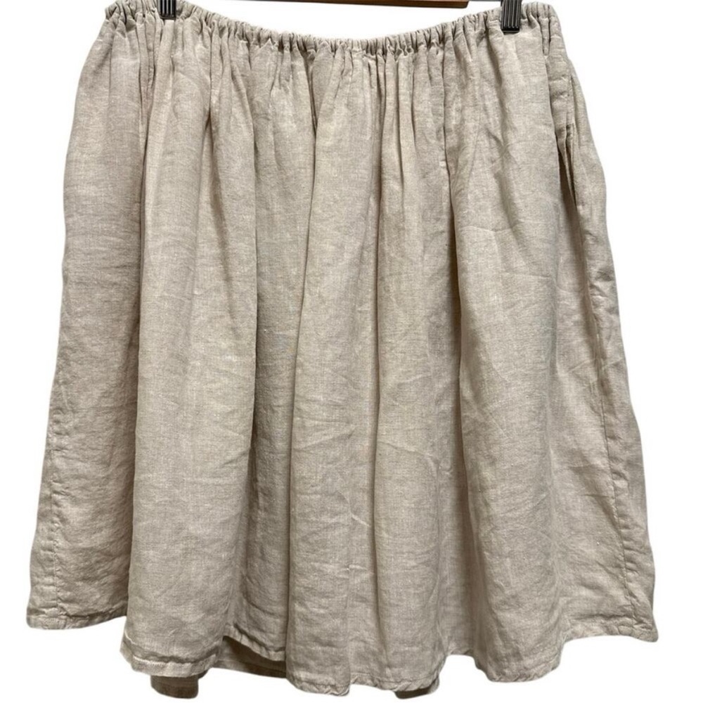 Pip-Squeak Chapeau Cream Linen Pull-On Lagenlook Midi Skirt
